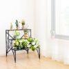 3-Tier Metal Plant Stand with Widened Grid Shelf for Porch Garden