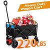 Mini Folding Wagon Garden Shopping Beach Cart (black+blue+brake)