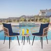 3 Piece Patio Bistro Set with Side Table, Outdoor PE Rattan Conversation Chair Set,Furniture of Coffee Table with Glass Top