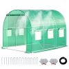 Walk-in Tunnel Greenhouse with Watering System Heavy Duty Portable Green House Protect Gardening Plants 1 Zipper Mesh Door, 8 Roll-up Windows