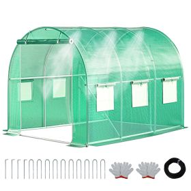 Walk-in Tunnel Greenhouse with Watering System Heavy Duty Portable Green House Protect Gardening Plants 1 Zipper Mesh Door, 8 Roll-up Windows (Color: green, size: 10ft)