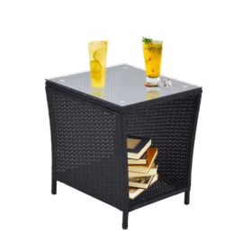 Side Coffee Table with Storage Shelf for Indoor & Outdoor (Color: black, Type: Side Table)