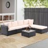 7 Pieces Outdoor Patio Furniture Set,Sectional Conversation Sofa Of Corner Chairs,Ottomans And Glass Top Table